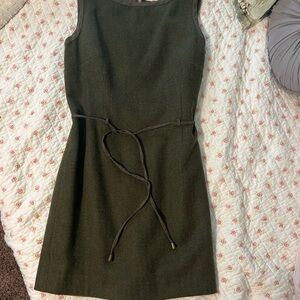 Vintage Bob Mackie Studio Dark Green & Brown Herringbone Sleeveless Mini Dress